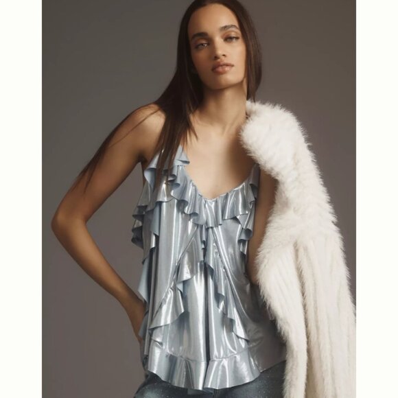 Brand New By Anthropologie Shine Ruffle Tank - Picture 1 of 7